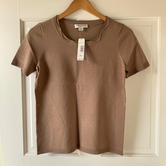 NWT Pendleton Silk Suit Sweater Short Sleeves Size SP Sable Brown Scallop Crew - Picture 4 of 15